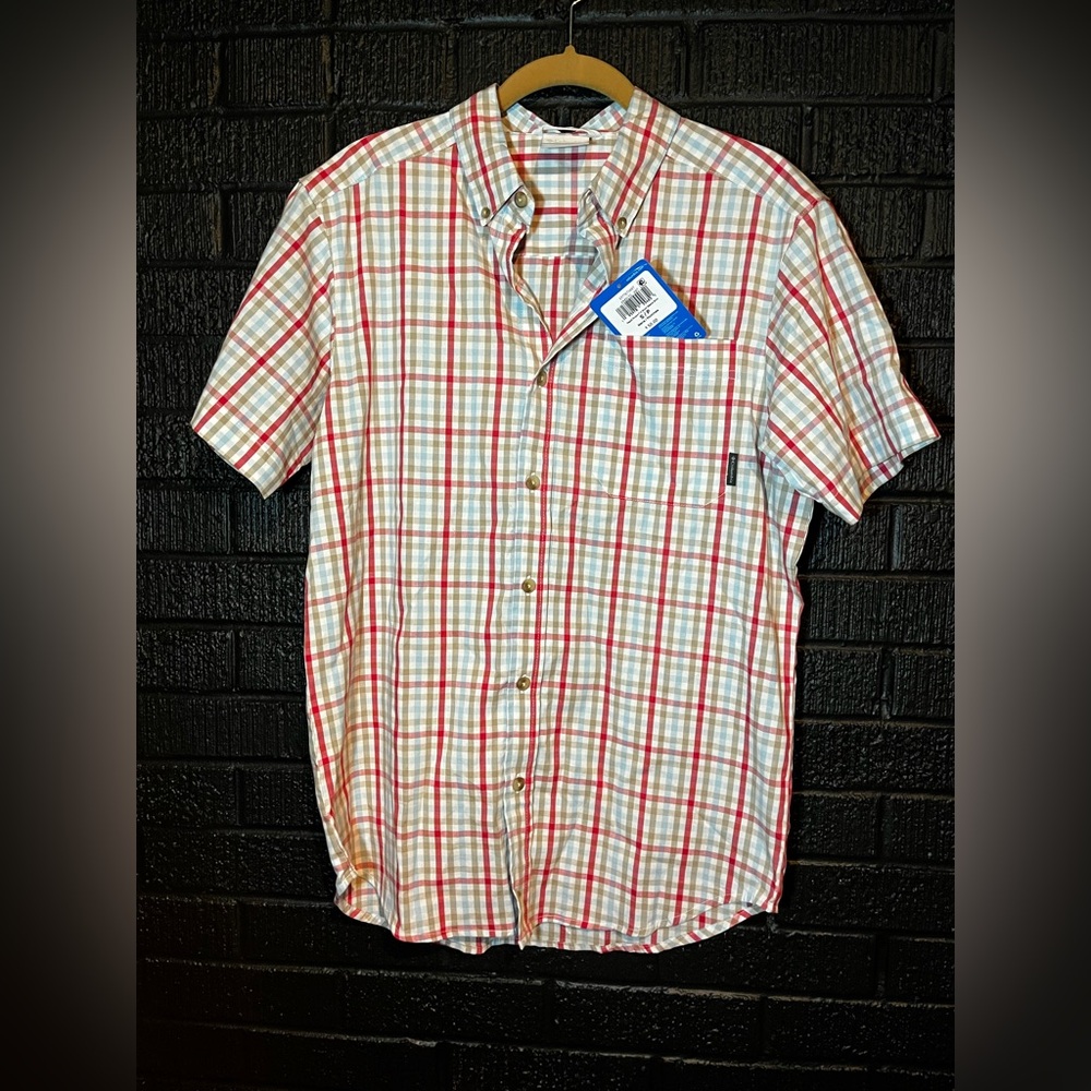✨Columbia Red and Cream Plaid Button-Down Shirt